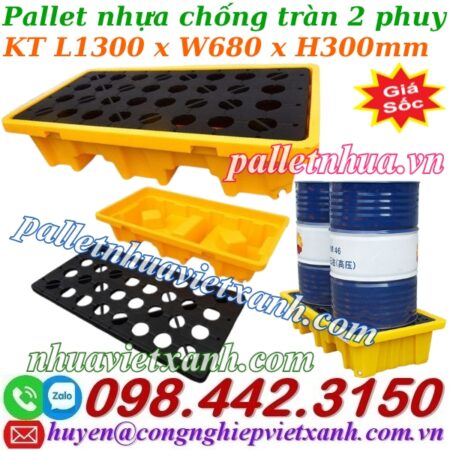 Pallet nhựa chống tràn dầu – hóa chất 2 phuy 1300x680x300mm Pallet nhựa chống tràn dầu – hóa chất 2 phuy 1300x680x300mm