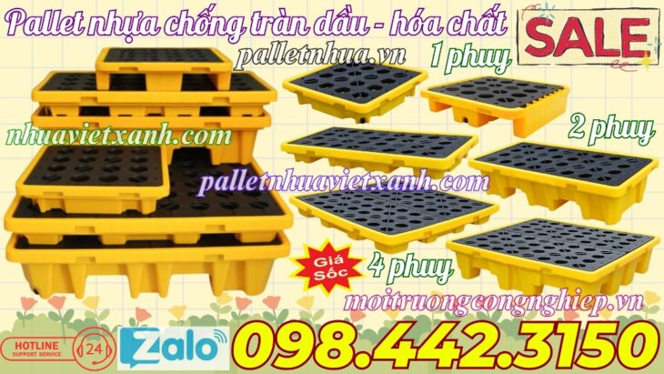 Pallet nhựa chống tràn 1 phuy – 2 phuy – 4 phuy