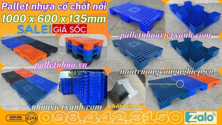 Pallet nhựa 1000x600x135mm có chốt nối