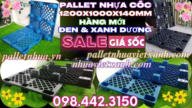 Pallet nhựa cốc 9 chân 1200x1000x140mm