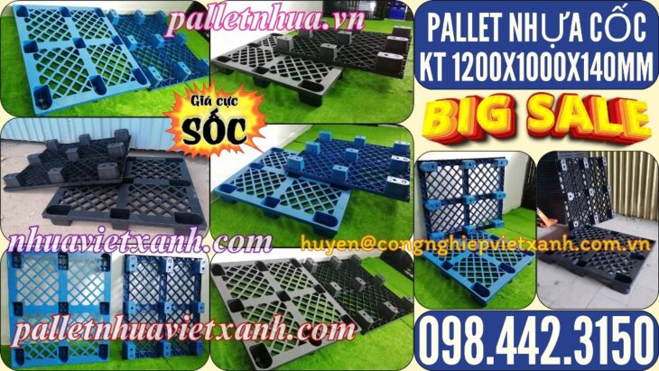 Pallet nhựa cốc 9 chân 1200x1000x140mm