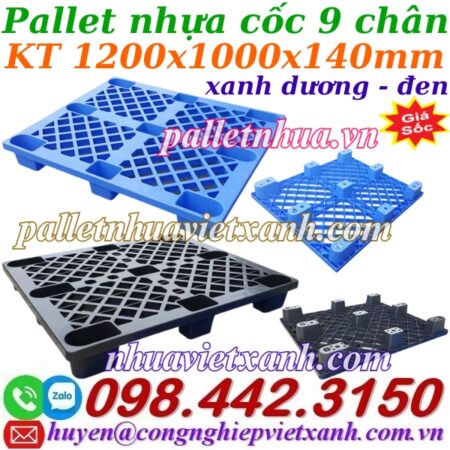 Pallet nhựa cốc 9 chân 1200x1000x140mm Pallet nhựa cốc 9 chân 1200x1000x140mm