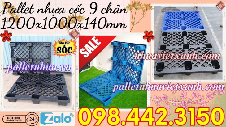 Pallet nhựa cốc 9 chân 1200x1000x140mm
