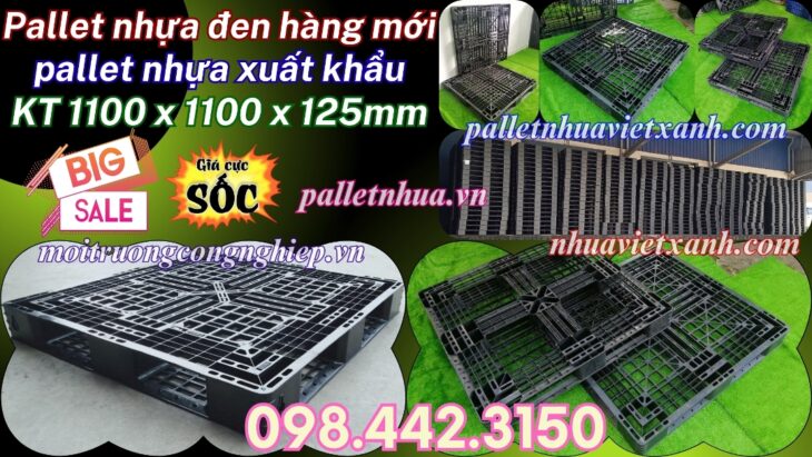 Pallet nhựa xuất khẩu 1100x1100x125mm màu đen