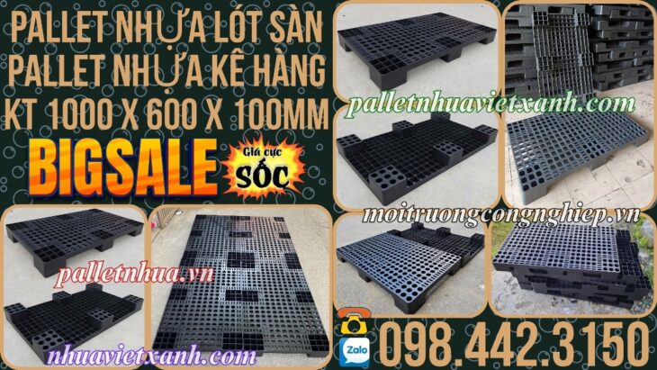 Pallet nhựa 1000x600x100mm màu đen