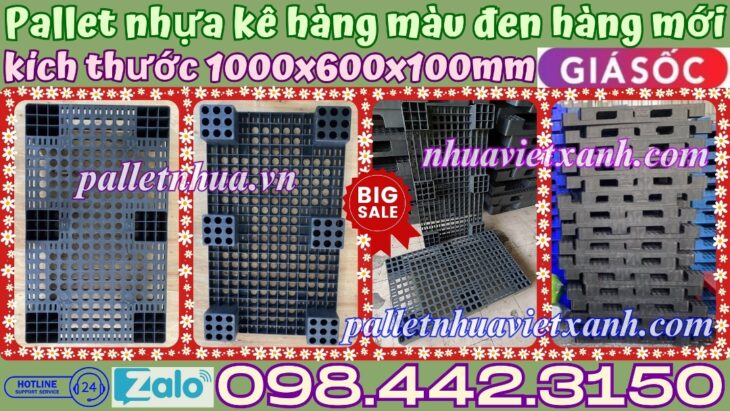 Pallet nhựa 1000x600x100mm màu đen