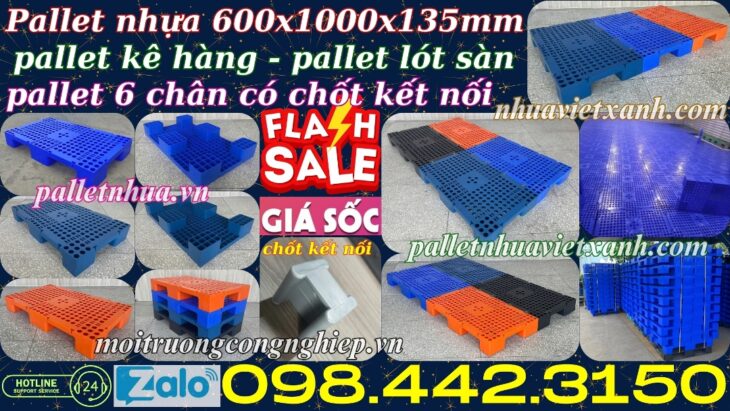Pallet nhựa 1000x600x135mm có chốt nối
