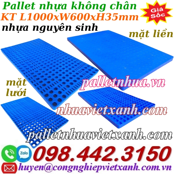 Pallet nhựa lót sàn không chân 1000x600x35mm nhựa nguyên sinh
