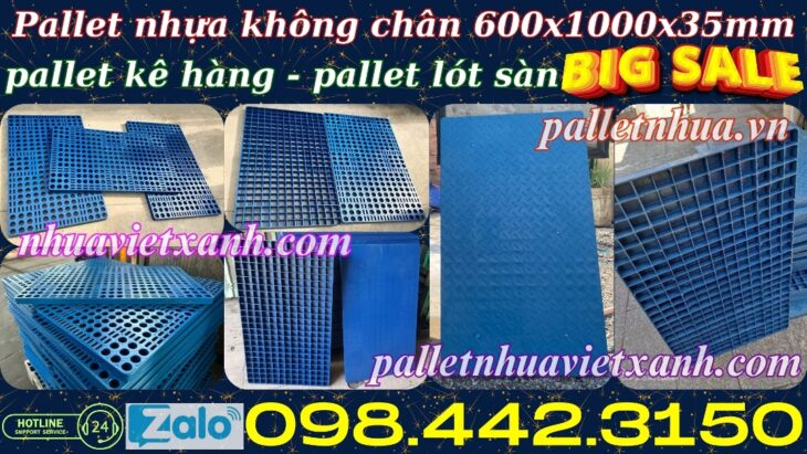 Pallet nhựa lót sàn không chân 1000x600x35mm nhựa tái sinh