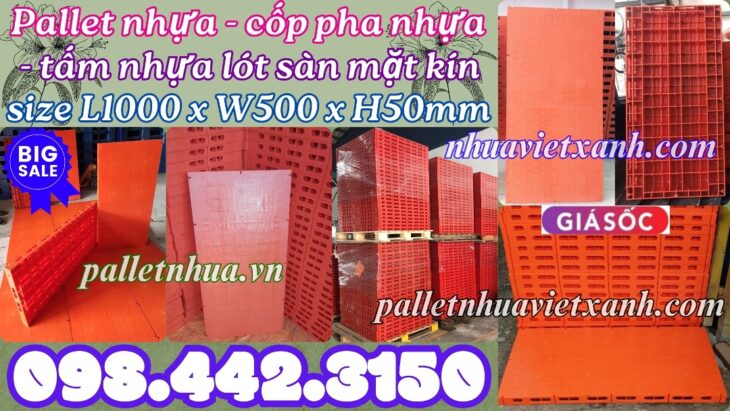 Pallet nhựa làm sân khấu 1000x500x50mm mặt kín màu cam