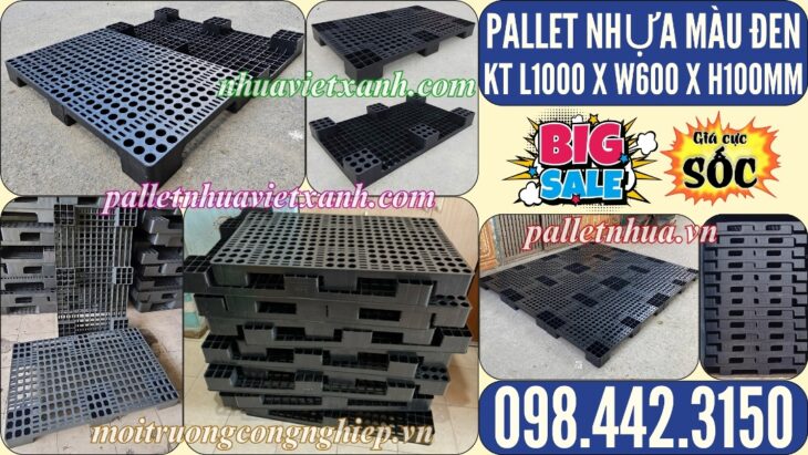 Pallet nhựa 1000x600x100mm màu đen