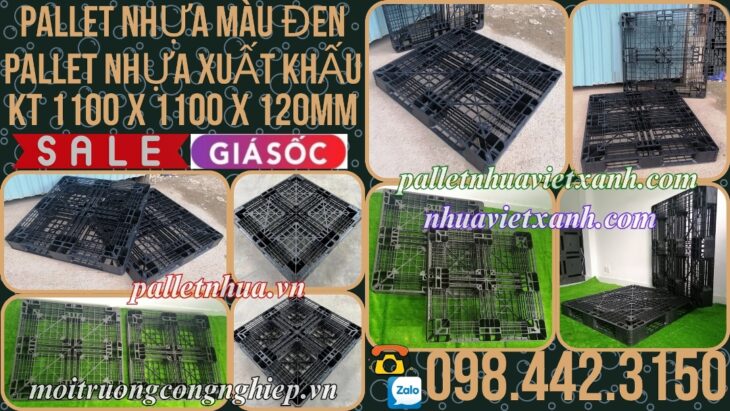Pallet nhựa xuất khẩu 1100x1100x120mm màu đen