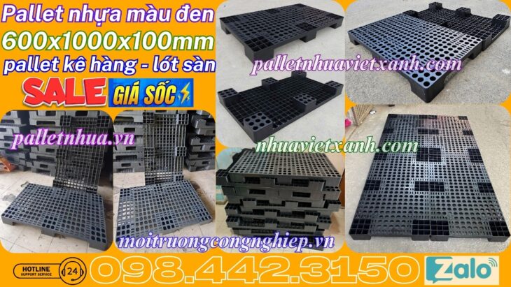 Pallet nhựa 1000x600x100mm màu đen