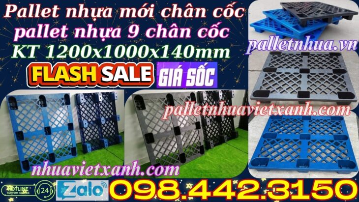 Pallet nhựa cốc 9 chân 1200x1000x140mm