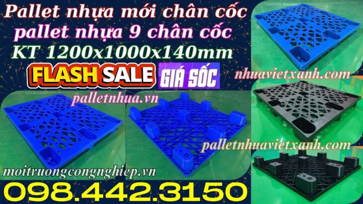 Pallet nhựa cốc 9 chân 1200x1000x140mm mặt lưới