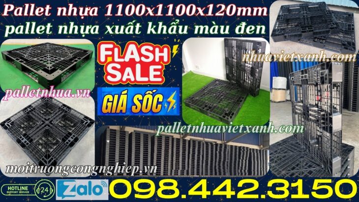 Pallet nhựa xuất khẩu 1100x1100x120mm màu đen