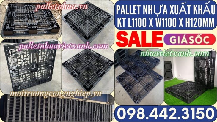 Pallet nhựa xuất khẩu 1100x1100x120mm màu đen