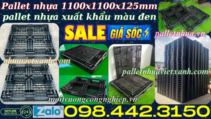 Pallet nhựa xuất khẩu 1100x1100x125mm màu đen