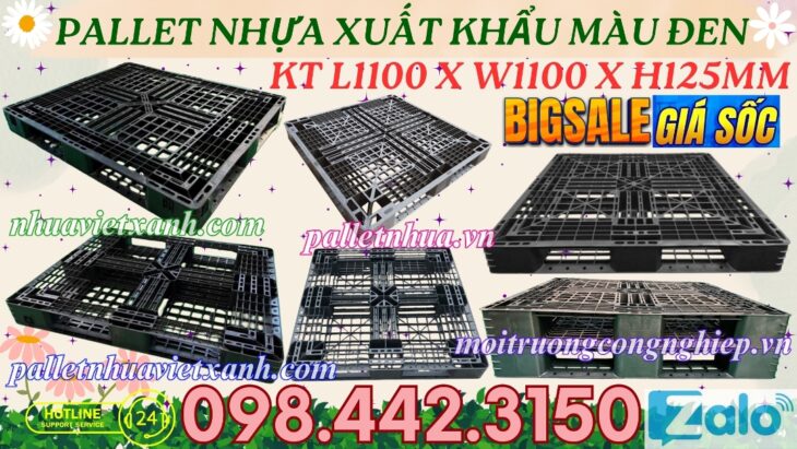 Pallet nhựa xuất khẩu 1100x1100x125mm màu đen