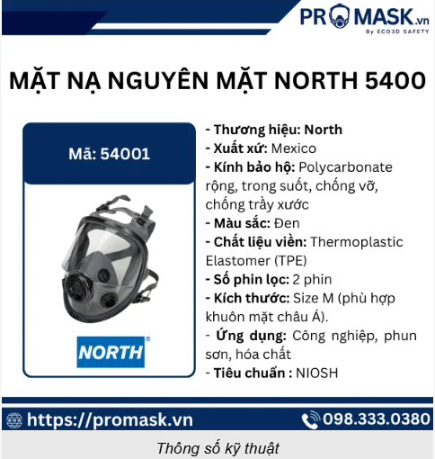 MẶT NẠ NGUYÊN MẶT NORTH 5400 – LÁ CHẮN TOÀN DIỆN, AN TOÀN HÔ HẤP