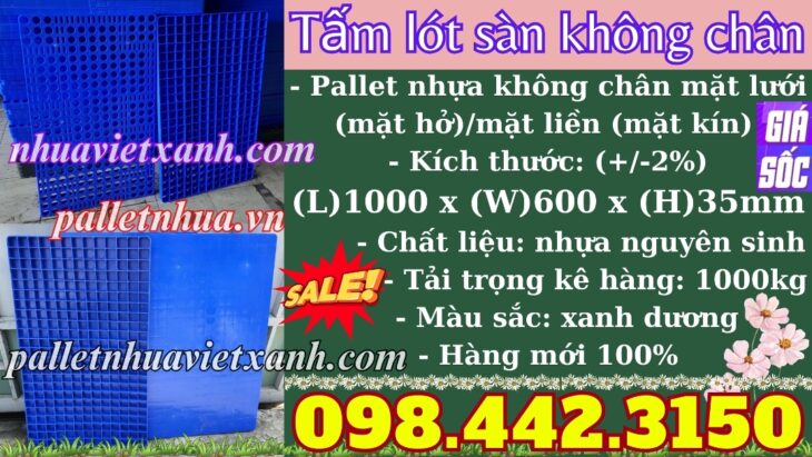 Pallet nhựa lót sàn không chân 1000x600x35mm nhựa nguyên sinh