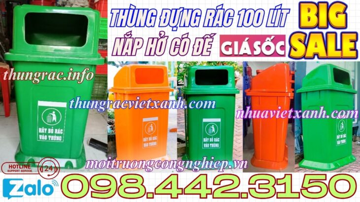 Thùng rác 100 lít nắp hở có đế nhựa HDPE