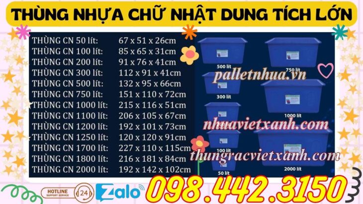 Thùng nhựa chữ nhật dung tích lớn