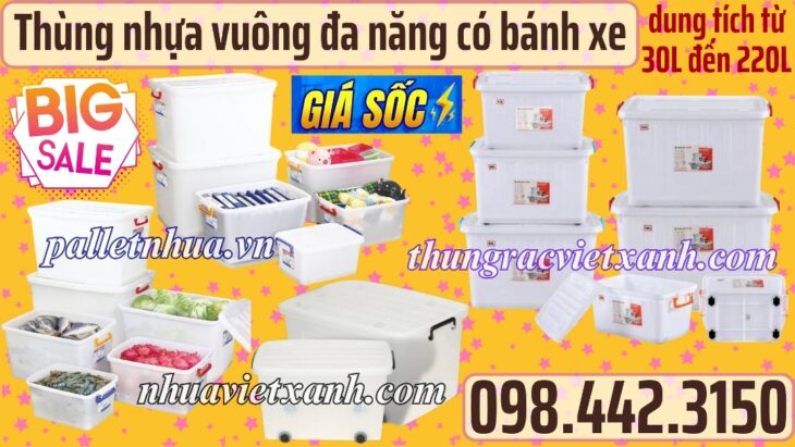 Thùng nhựa đa năng có bánh xe