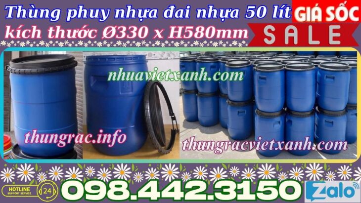 Thùng phuy nhựa đai nhựa 50 lít