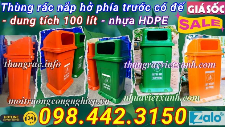 Thùng rác 100 lít nắp hở có đế nhựa HDPE