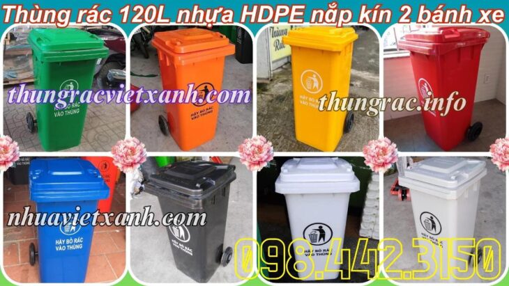 Thùng rác nhựa 120 lít nắp kín nhiều màu sắc giúp phân loại rác thải