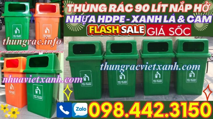 Thùng rác 90 lít nắp hở nhựa HDPE