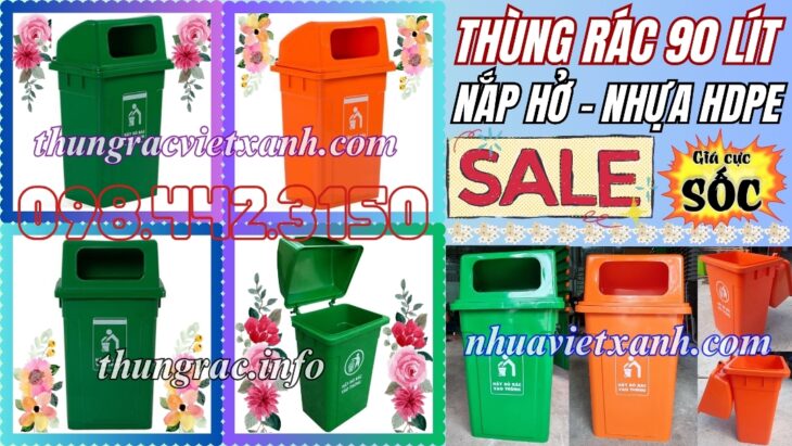 Thùng rác 90 lít nắp hở nhựa HDPE