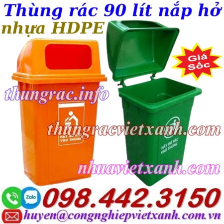 Thùng rác 90 lít nắp hở nhựa HDPE