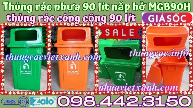 Thùng rác 90 lít nắp hở nhựa HDPE