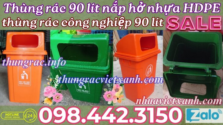 Thùng rác 90 lít nắp hở nhựa HDPE