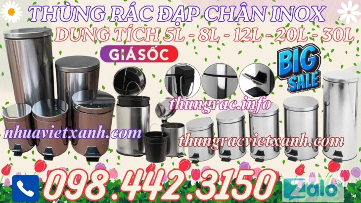 Thùng rác inox đạp chân
