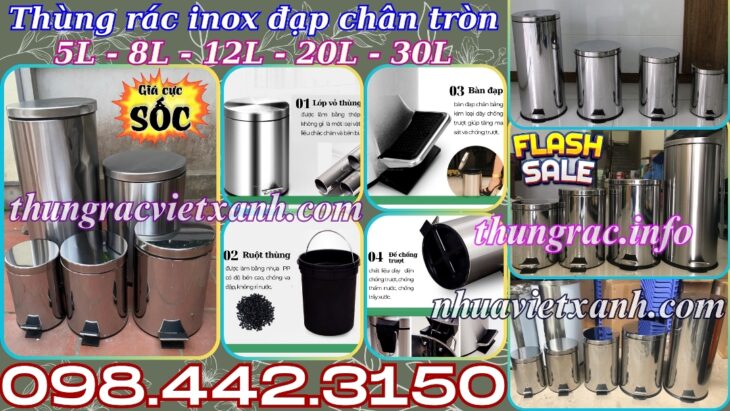 Thùng rác inox đạp chân