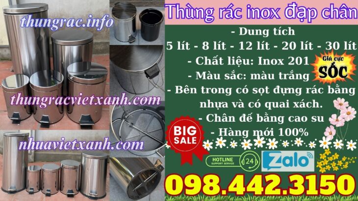 Thùng rác inox đạp chân