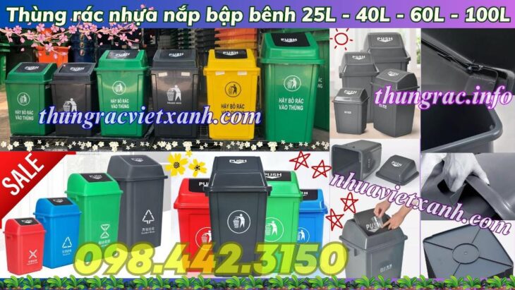 Thùng rác nắp lật nhựa HDPE dung tích 25L – 40L – 60L – 100L