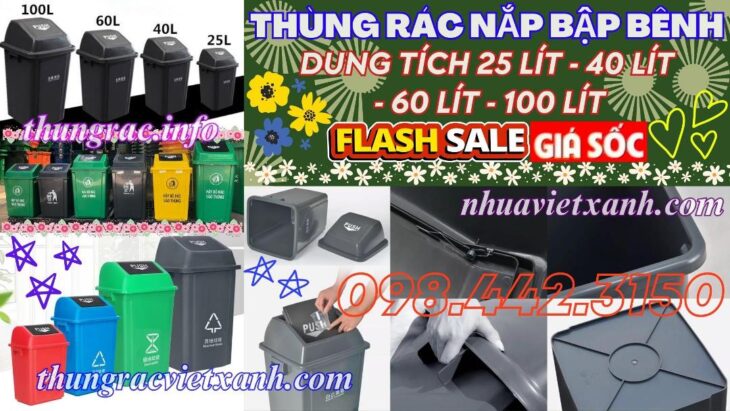 Thùng rác nắp lật nhựa HDPE dung tích 25L – 40L – 60L – 100L