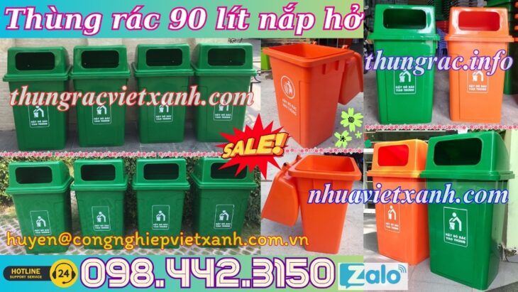 Thùng rác 90 lít nắp hở nhựa HDPE