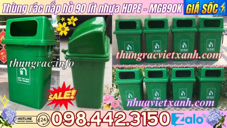 Thùng rác 90 lít nắp hở nhựa HDPE