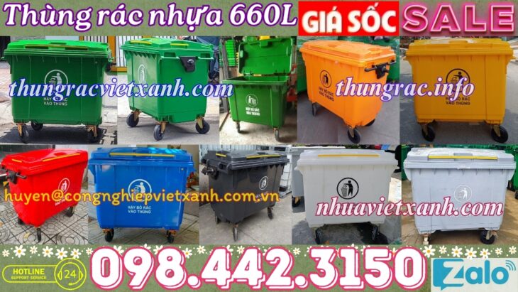 Thùng rác nhựa 660 lít nhiều màu sắc giúp phân loại rác thải