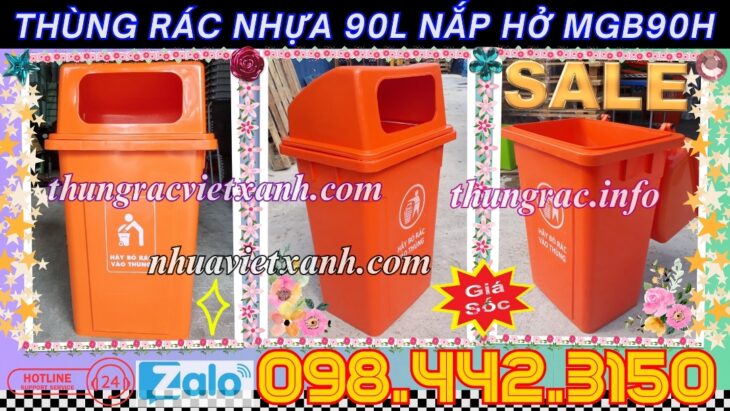 Thùng rác 90 lít nắp hở nhựa HDPE