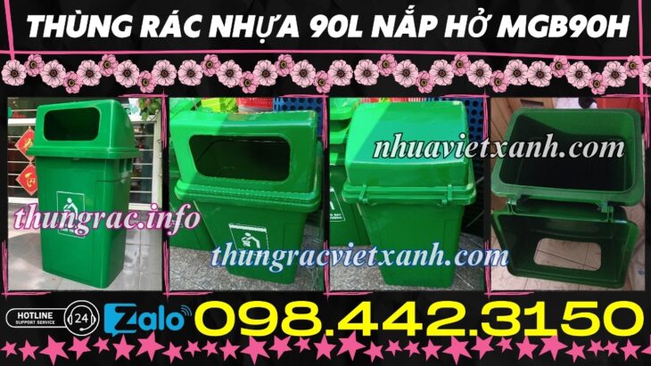 Thùng rác 90 lít nắp hở nhựa HDPE