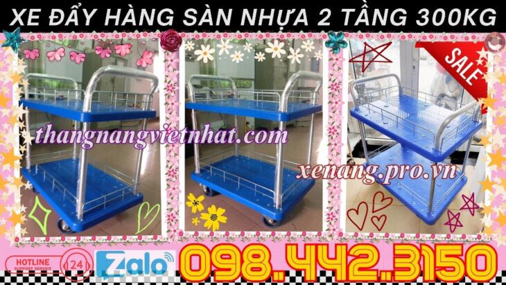 Xe đẩy hàng 2 tầng sàn nhựa 300kg