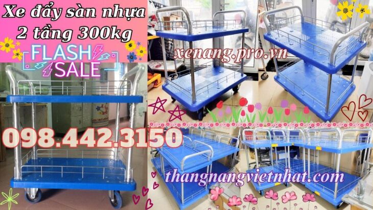 Xe đẩy hàng 2 tầng sàn nhựa 300kg