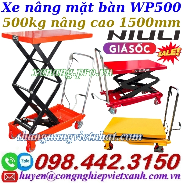 Xe nâng mặt bàn 500kg nâng cao 1500mm WP500 NIULI