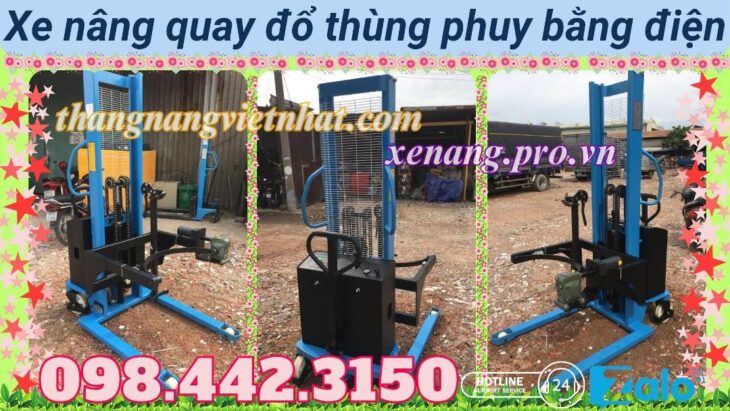 Xe nâng quay đổ phuy điện 500kg nâng cao 1.6 mét